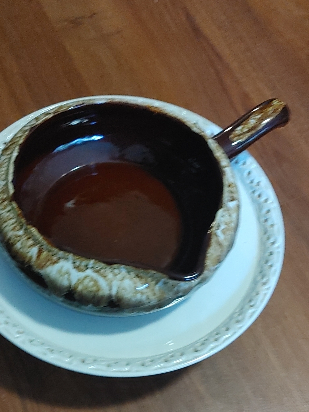 Brown Drip-Glaze Large Sauceboat with Handle Roseville, O.